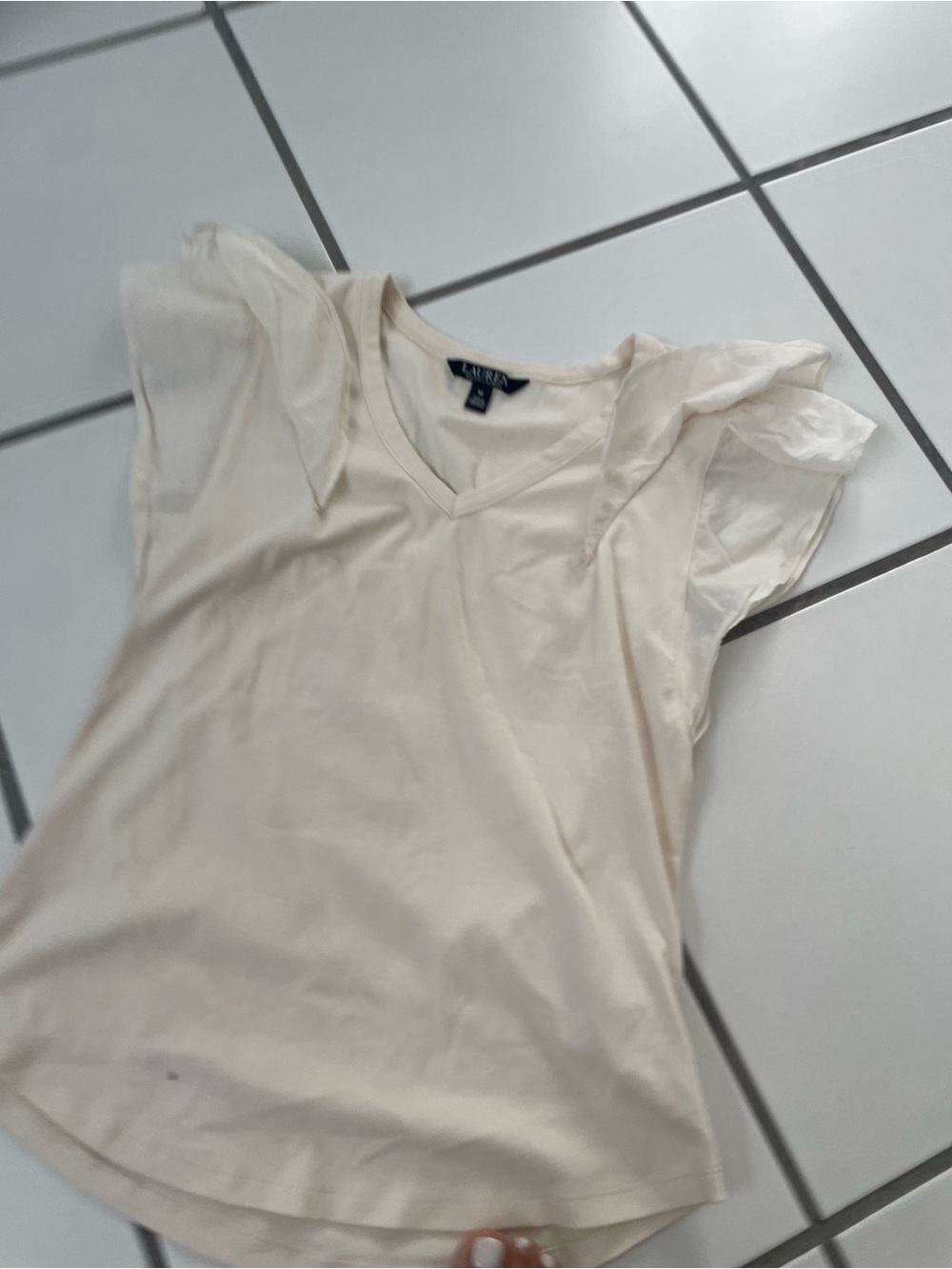 Lauren Ralph Lauren Cream V-Neck Flutter Sleeve Blouse